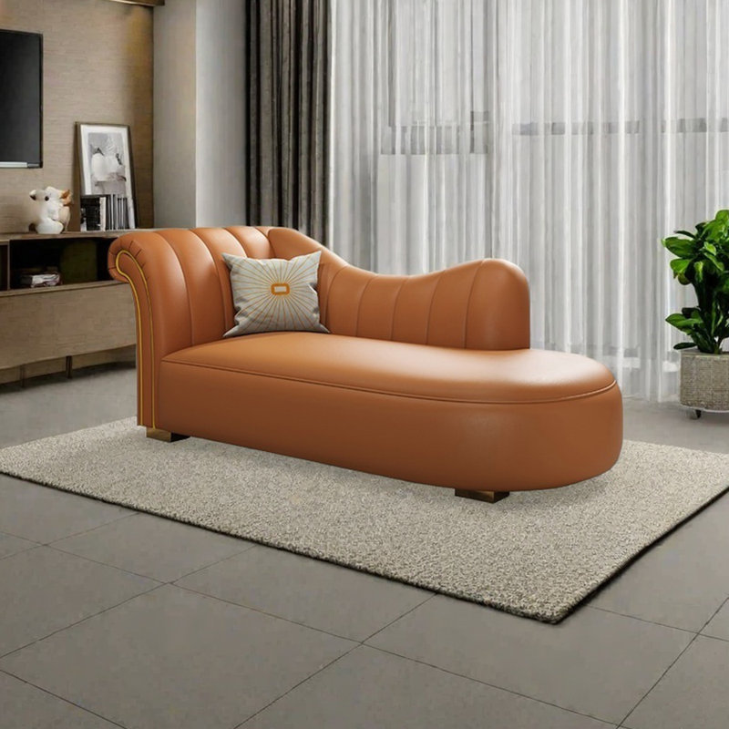 Chaise longue en bois massif de style simple, Orange, Orienté à gauche (vu de face)