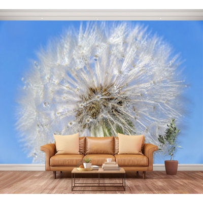 Wall Mural Peel and Stick Dandelion Head Close Up Soft White Fluff Against Blue Sky Large Wallpaper Self-Adhesive Removable Contact Paper Wall Decor for Living Room Bedroom Nursery 100"H x 144"W