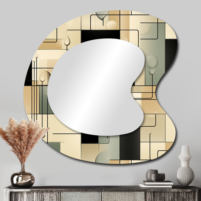 Geoffory - blocs abstraits taupe Blockchain - miroir géométrique de forme unique, miroir mural asymétrique beige, art en métal imprimé