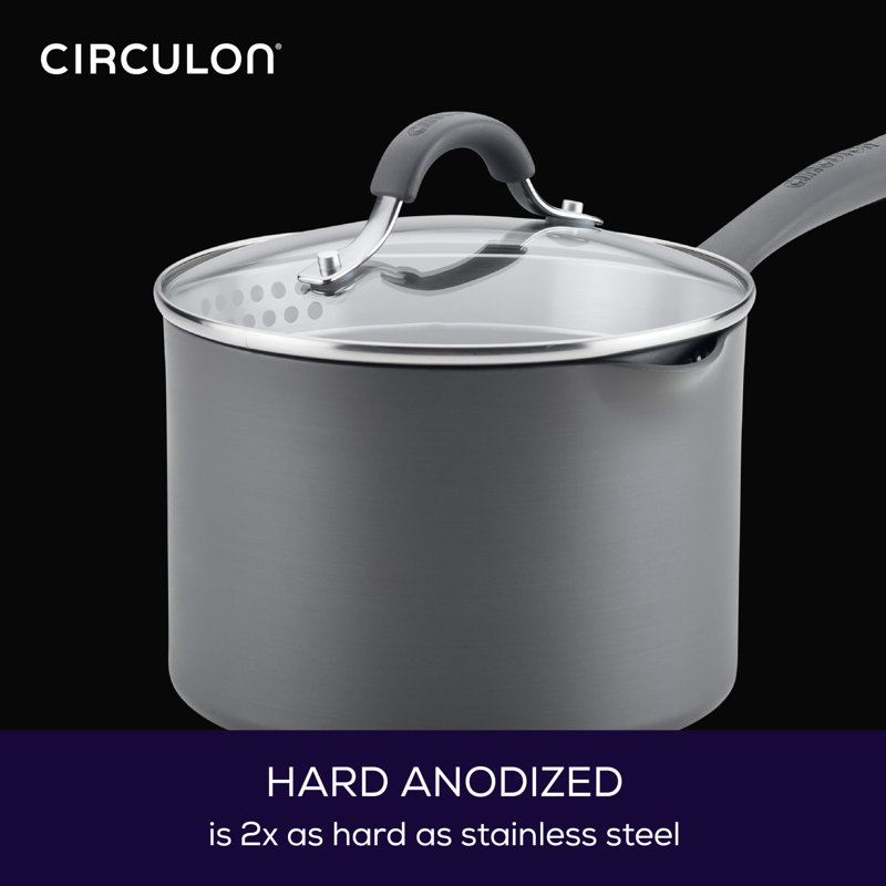 Radiance Gray 3 Quart Hard-Anodized Aluminum Nonstick Saucepan with Pour Spout