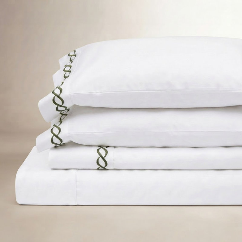 Barden Sateen Geometric Sheet Set, King Sheet Set with 2 Pillowcases, Green/White