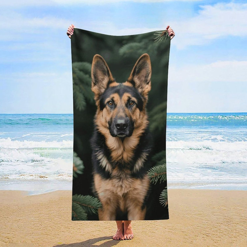Serviette de plage berger allemand en microfibre à séchage rapide, 36 x 72 po