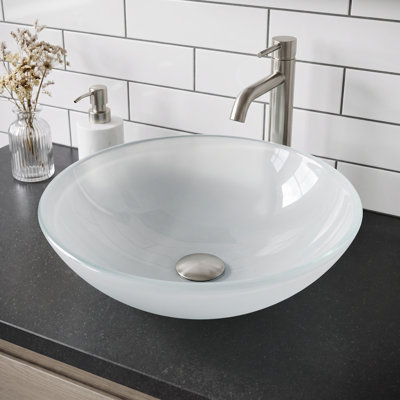 Giovanni Glass 17" L 17" W 6" H Round Vessel Bathroom Sink