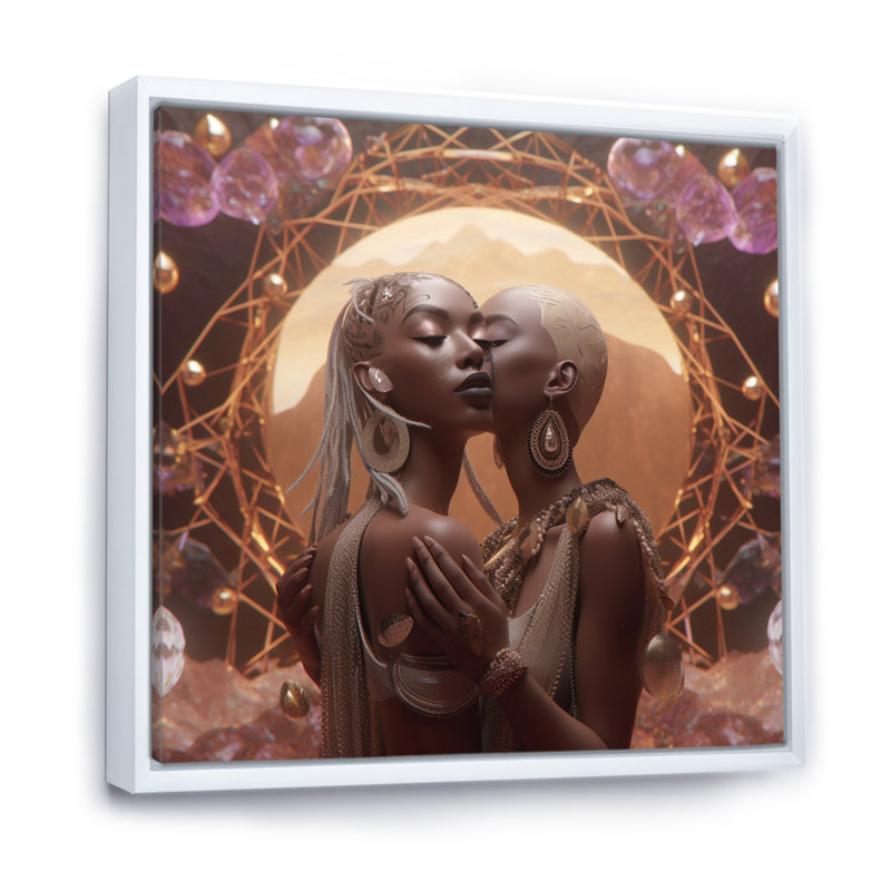 «Kissing African Goddess Divine Love», reproduction sur toile, H 36 po x l 36 po x P 1,5 po, Cadre flottant blanc