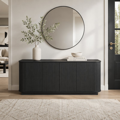 Sideboard Storage Cabinet TV Stand With Wave Pattern Buffet Cabinet Wooden Vertical Striped Cabinet For Kitchen/Bedroom/Entryway, 64''W X 15''D X 24''H.