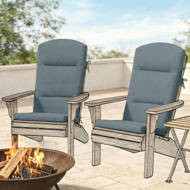 Coussin de chaise d'extérieur avec attaches de dossier Adirondack, gris foncé, 2, Bleu marine clair