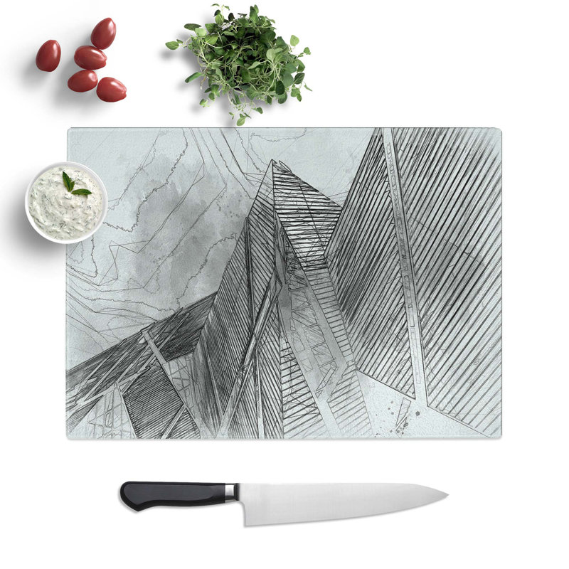 Tempered Glass Architecture Sketch Vol.30 Chopping Board, 39 cm W x 28.5 cm L