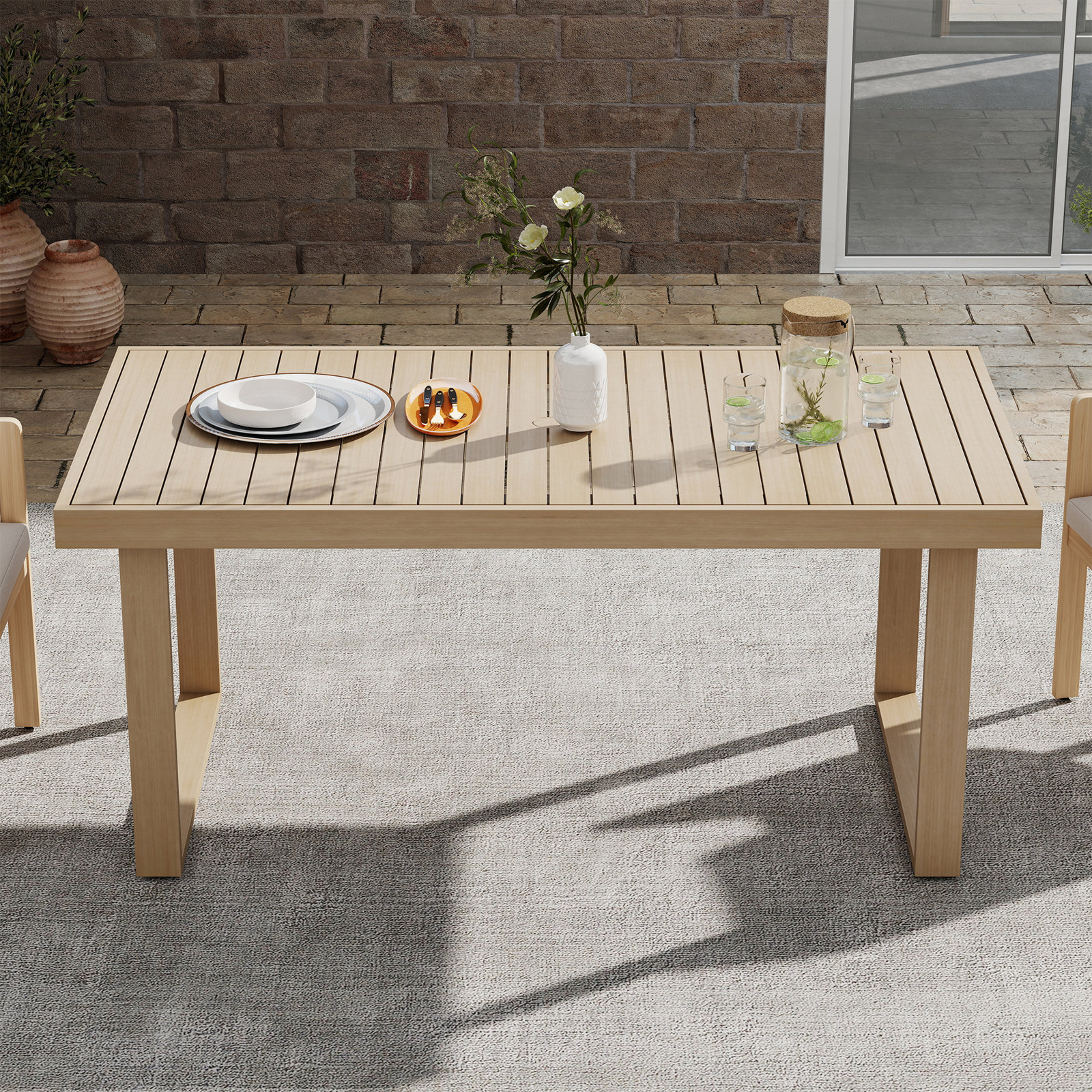 Duval 67" Acacia Outdoor Dining Table, Beige
