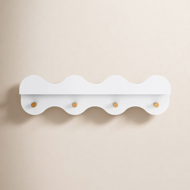 Lido Wave Bookshelf with Hooks, White/Honey