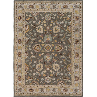 Arden Floral Handmade Tufted Wool Charcoal/Light Beige/Yellow Area Rug