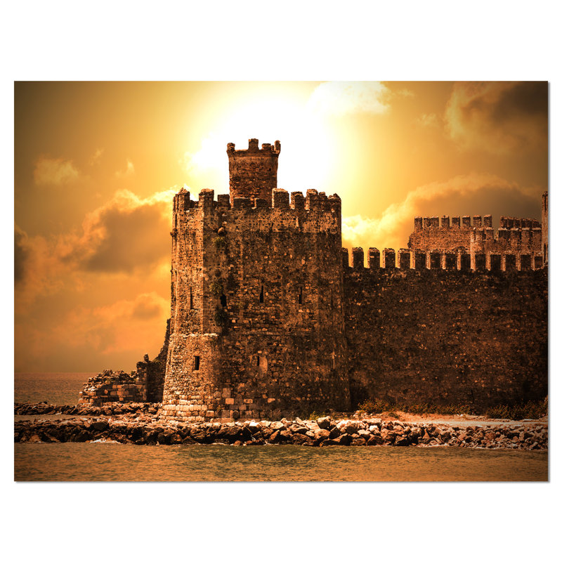 Vieux château au coucher du soleil - Impression sur toile tendue, H 20 po x l 20 po x P 1 po