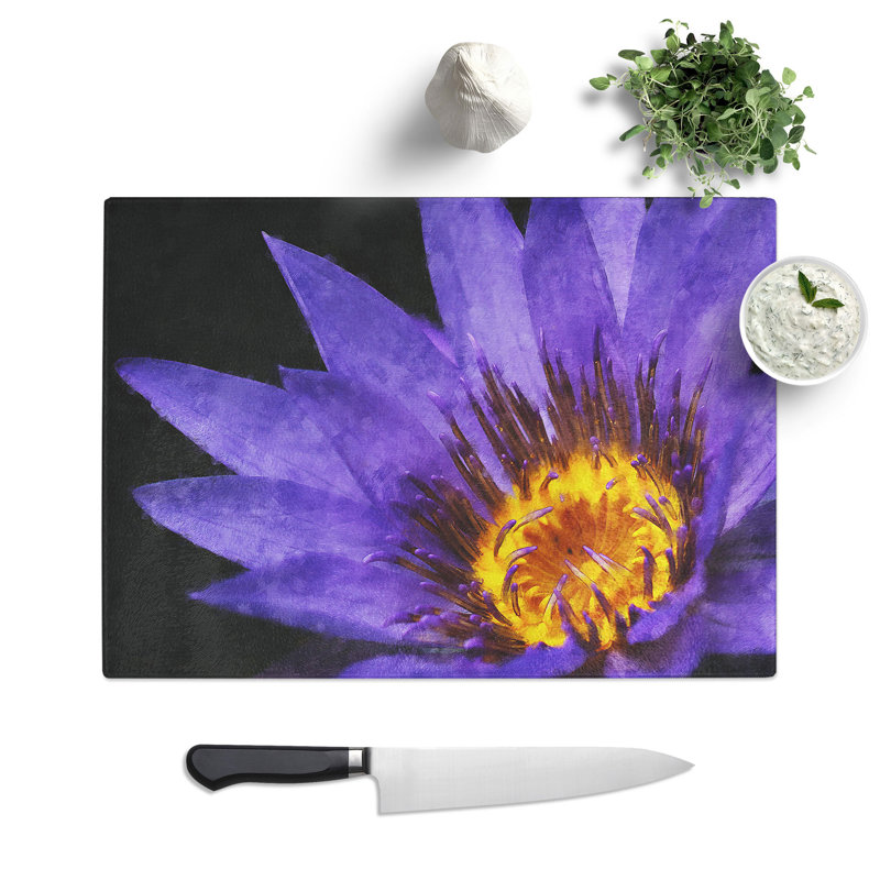 Tempered Glass Purple Water Lily Chopping Board, 28.5 cm x 39 cm