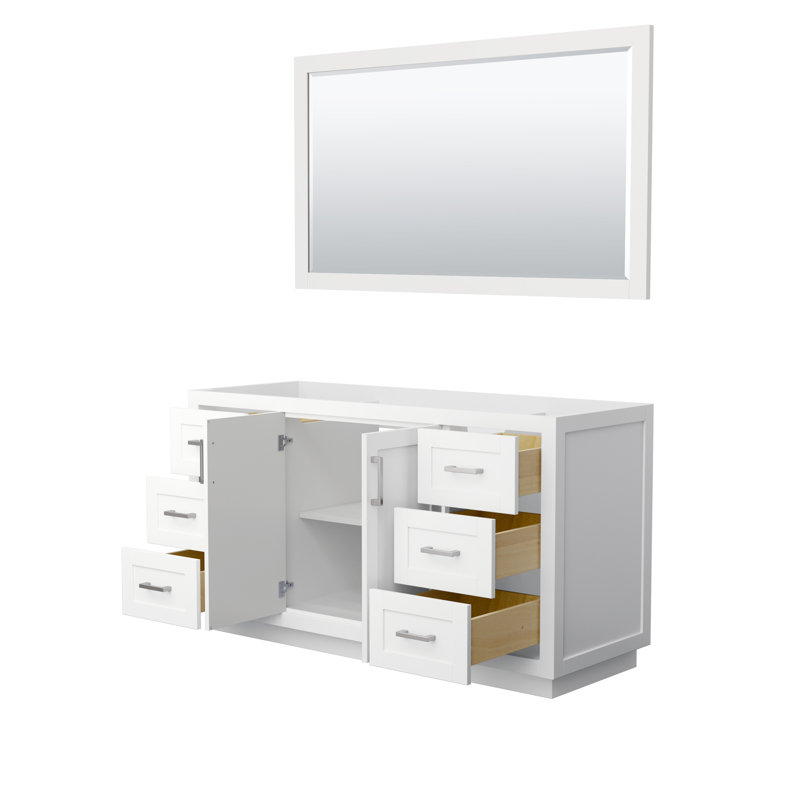 Miranda 59.25" Freestanding Single Bathroom Vanity Base Only with 58" Mirror, White/Brushed Nickel