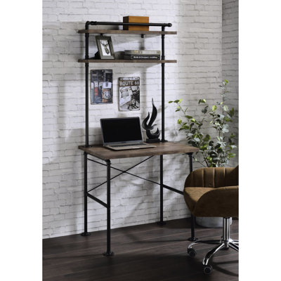 2-shelf Desk For Working With Rectangular Shape And Rustic Finish Metal Details 2 Shelf
