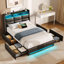 Upholstered Platform Bed Frame with Wingback Headboard, LED Lights & 4 Storage Drawers-1077259086-1077259072-1092205472