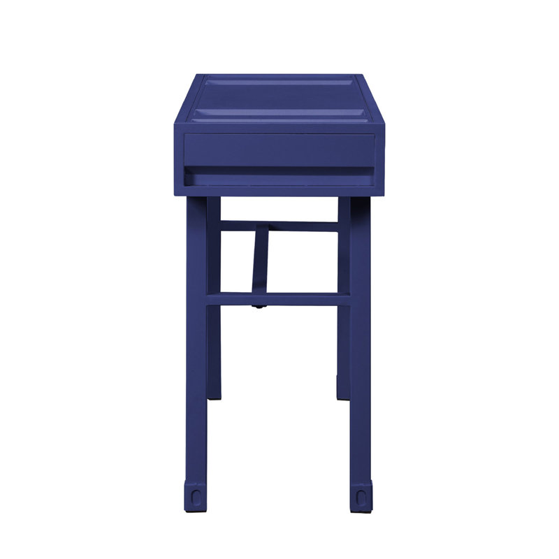 Bureau de coiffeuse en métal avec un tiroir, Bleu
