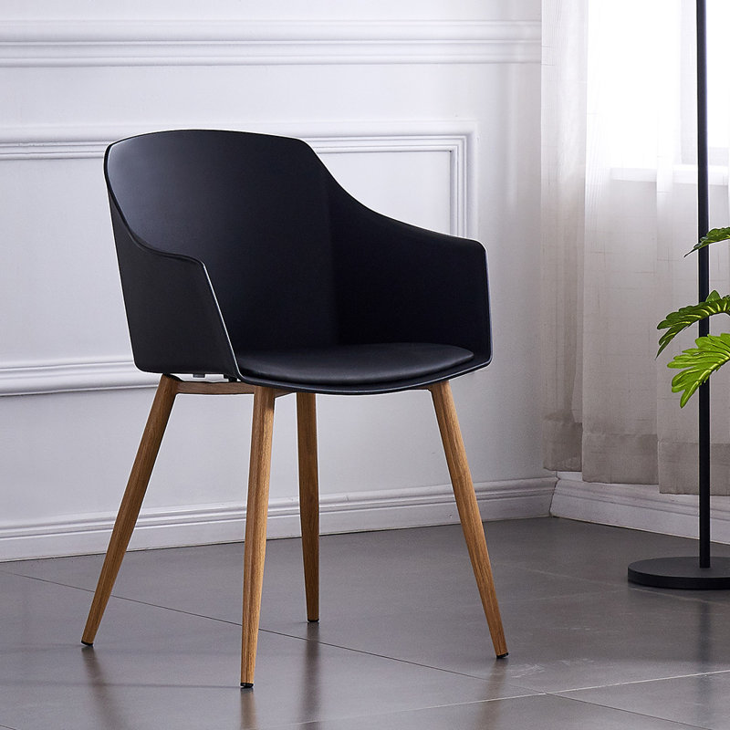 Tristen Plastic Dining Chair - Faux Leather Padded Cushions and Solid Wooden Legs - Armchair for Dining Room Kitchen Living Room