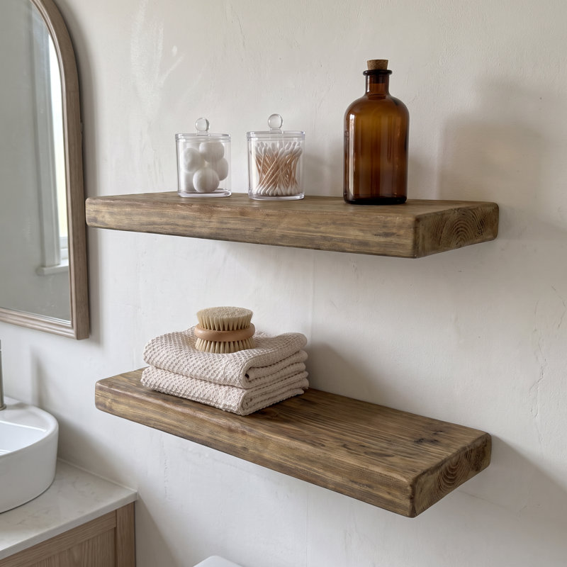 Tablette flottante murale en bois de pin récupéré rustique 2 pièces, 1.4“ H x 24” W x 8" D, Natural