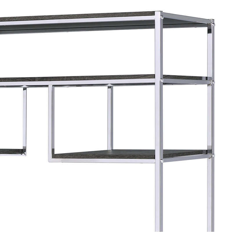 Gray Oak and Chrome Industrial Bookshelf with Open Shelves
