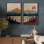 «Mid-Century Modern Brown Mountain Lake Landscape Decor», art mural, impression sur toile, 2 pièces-99016291-99016293