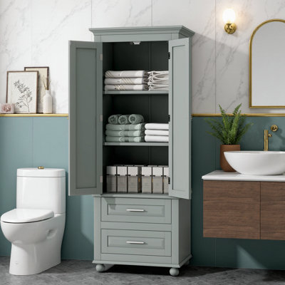 Tall Bathroom & Office Storage Cabinet with 2 Drawers & Adjustable Shelf - Anti-Tip Design, Waterproof for Multi-Room Use