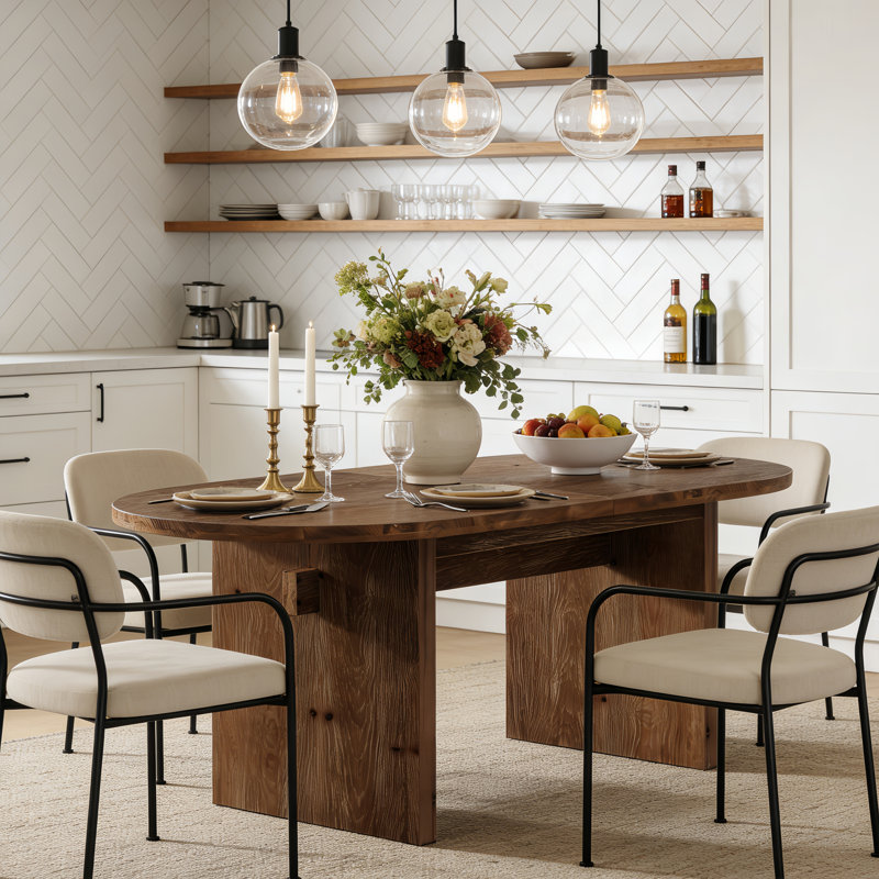 Table de salle à manger ovale en bois massif de 62,99 pouces pour la salle à manger et la cuisine