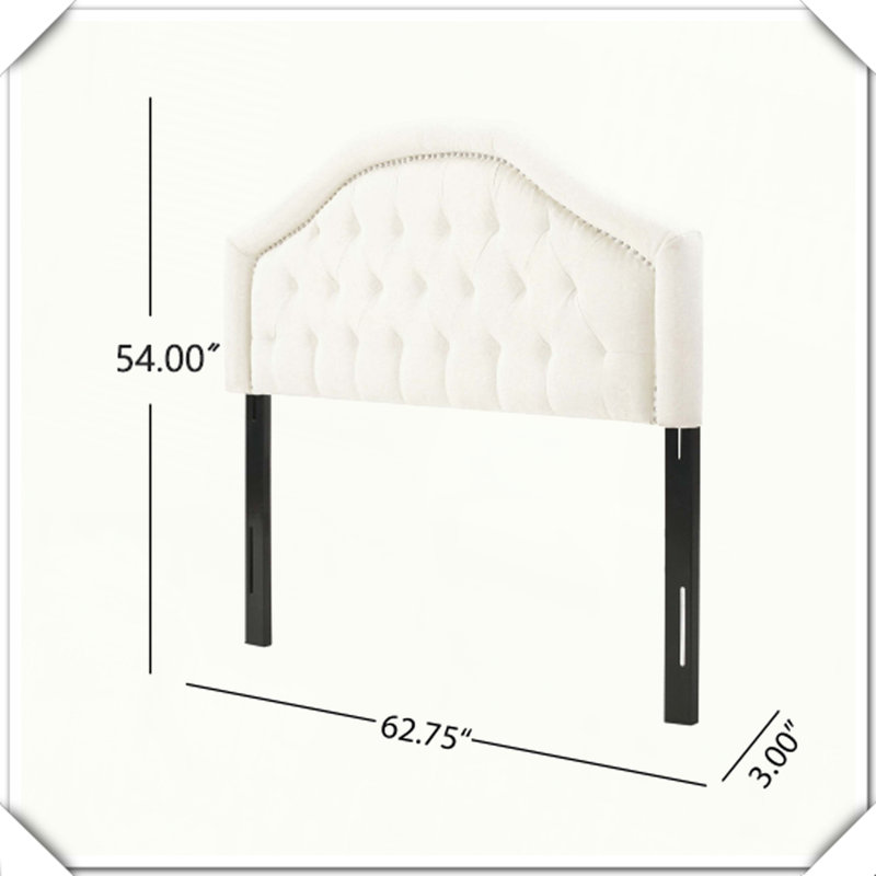 Tufted Upholstered Headboard Metal Legs Nailhead Trim,Queen, Ivory