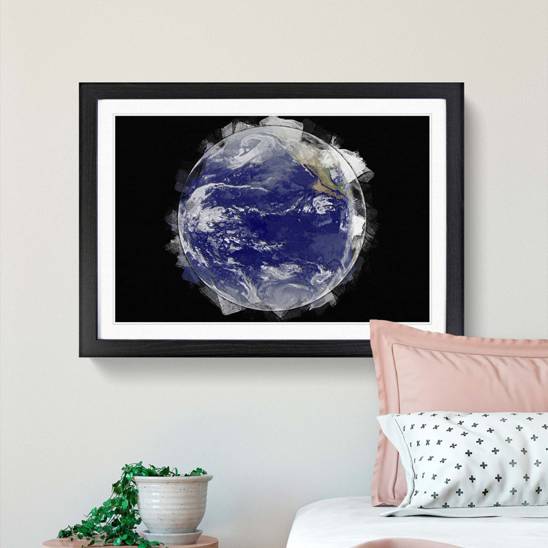 A Satellite Image of Earth in Abstract - Picture Frame Graphic Art Print, 48cm H x 65cm W x 2cm D, Black Framed