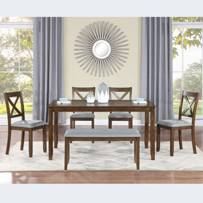 6 Piece Kitchen Dining Set, Rectangular Wooden Dining Table with 4 Upholstered Chairs and a Bench -  Gracie Oaks, FD2187D44C874C03AEB059BBA0D62AEB