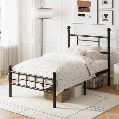 Structure de lit plateforme simple 42 po avec tête de lit, structure de lit en métal de style contemporain, minimaliste, capacité de charge élevée, aucun sommier tapissier requis, pas de vacillement