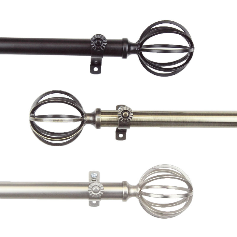 Alizeah Steel Adjustable Single Curtain Rod, Black, 18” - 28”