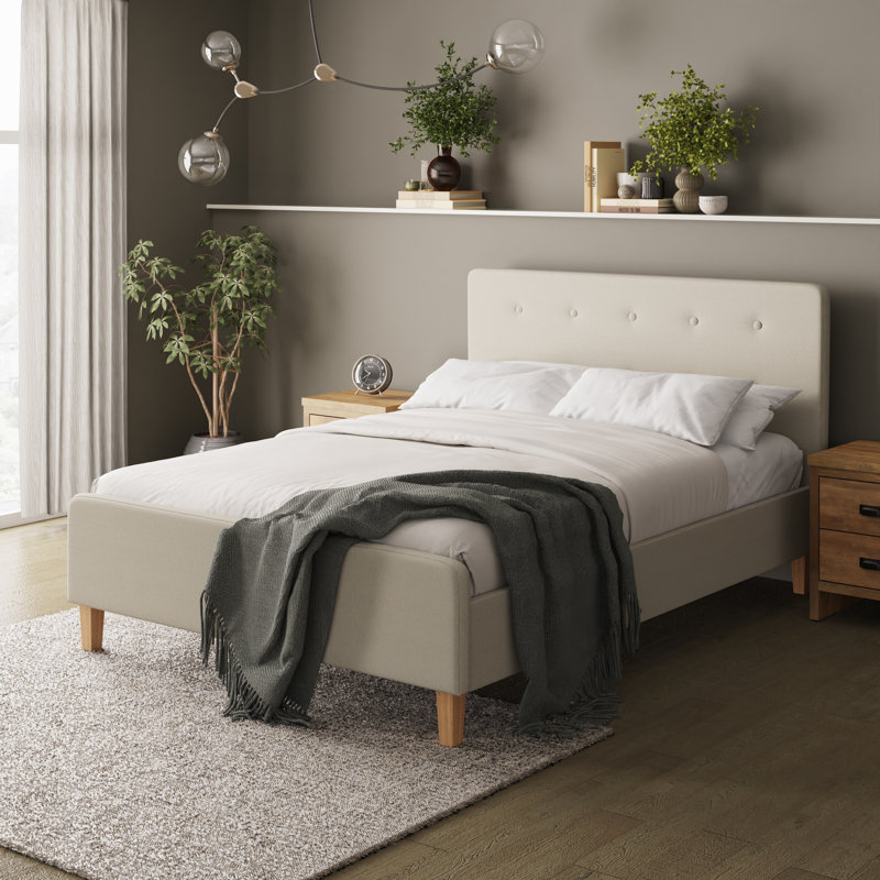 Elinor Upholstered Bed, Beige, Double (4'6)