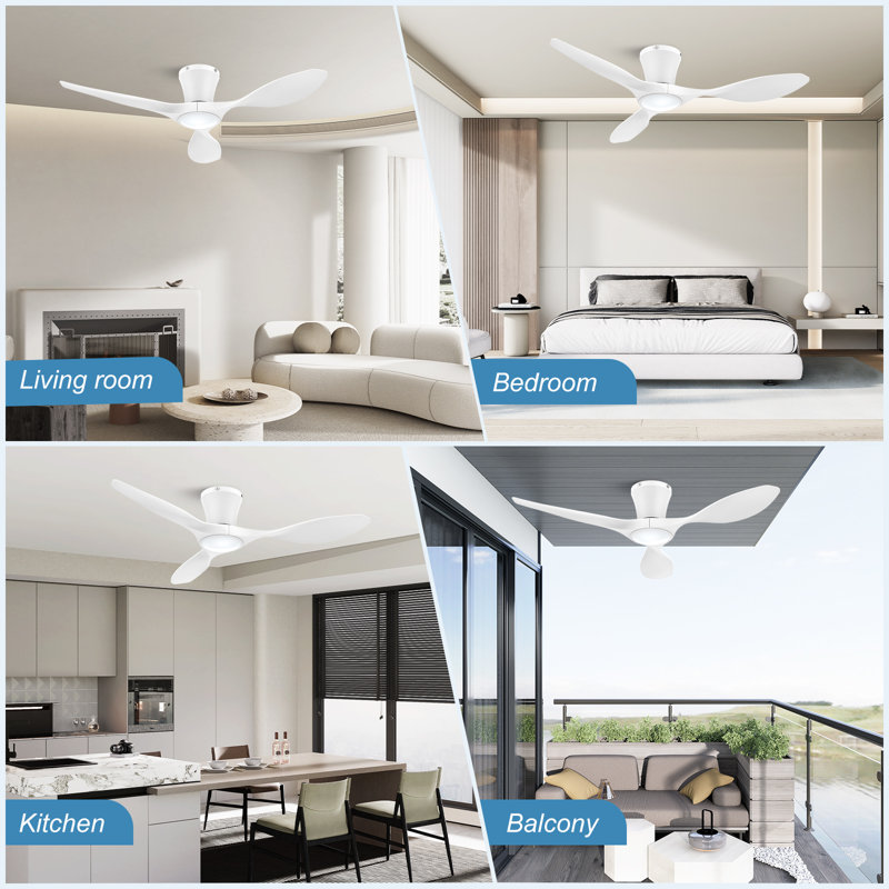 42-inch Flush Mount Ceiling Fan With Light White, White
