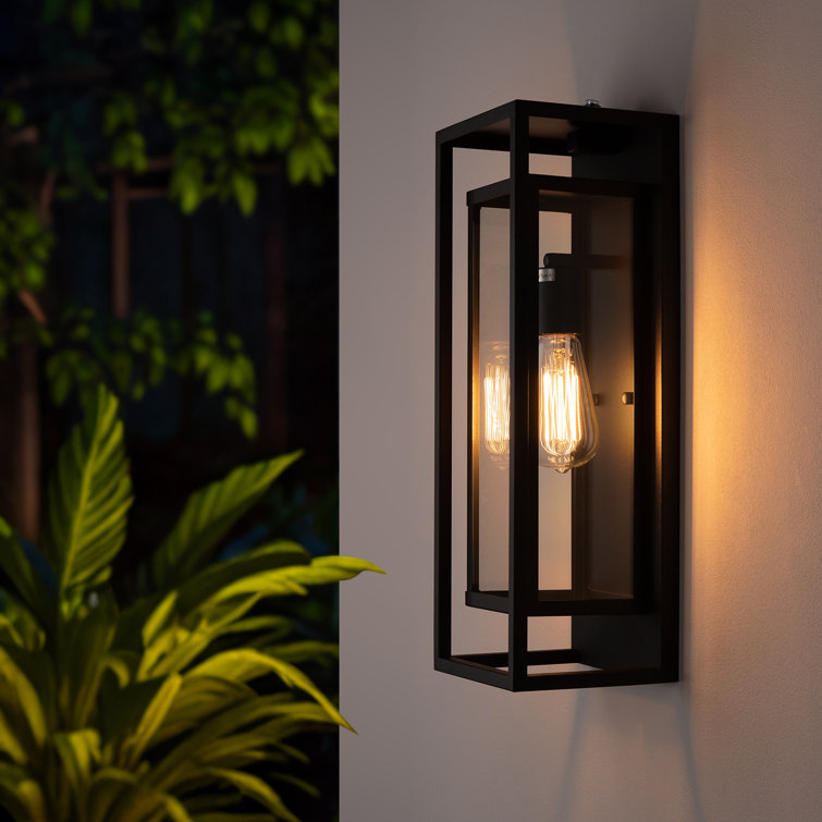 Classic Outdoor Wall Sconce 1 Light with Dusk to Dawn in Matte Black Rectangular