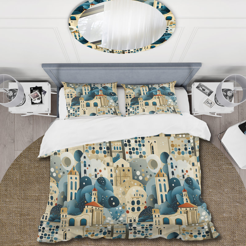 Architectural Splendour Polka Dots Pattern I - Polka Dots Duvet Cover Set, Housse de couette pour grand lit et 2 taies décor