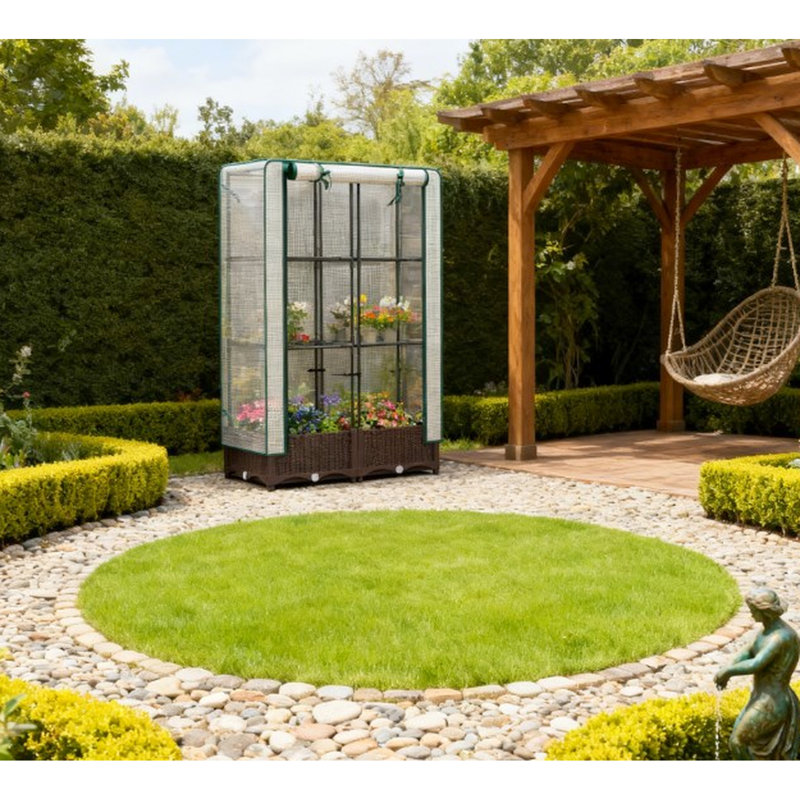 Outdoor Plant Box,Garden Bed with Trellis,with Cover,Drainage Holes and Zipper Door, 48.81" H x 31.51" W x 15.71" D