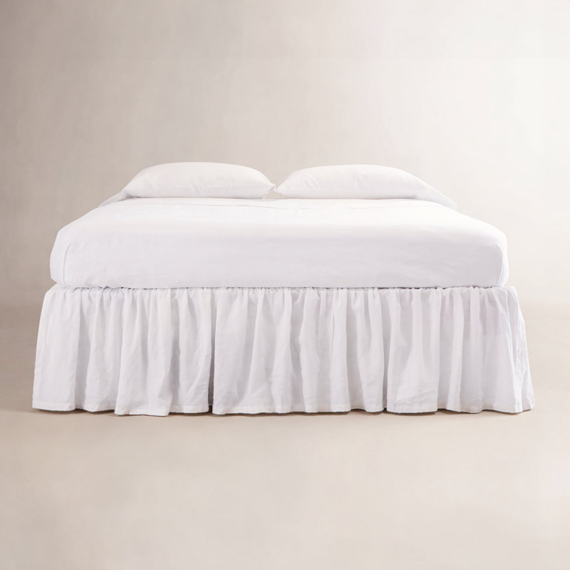 Gathered Linen Ruffled 18" Drop Bed Skirt, King, White