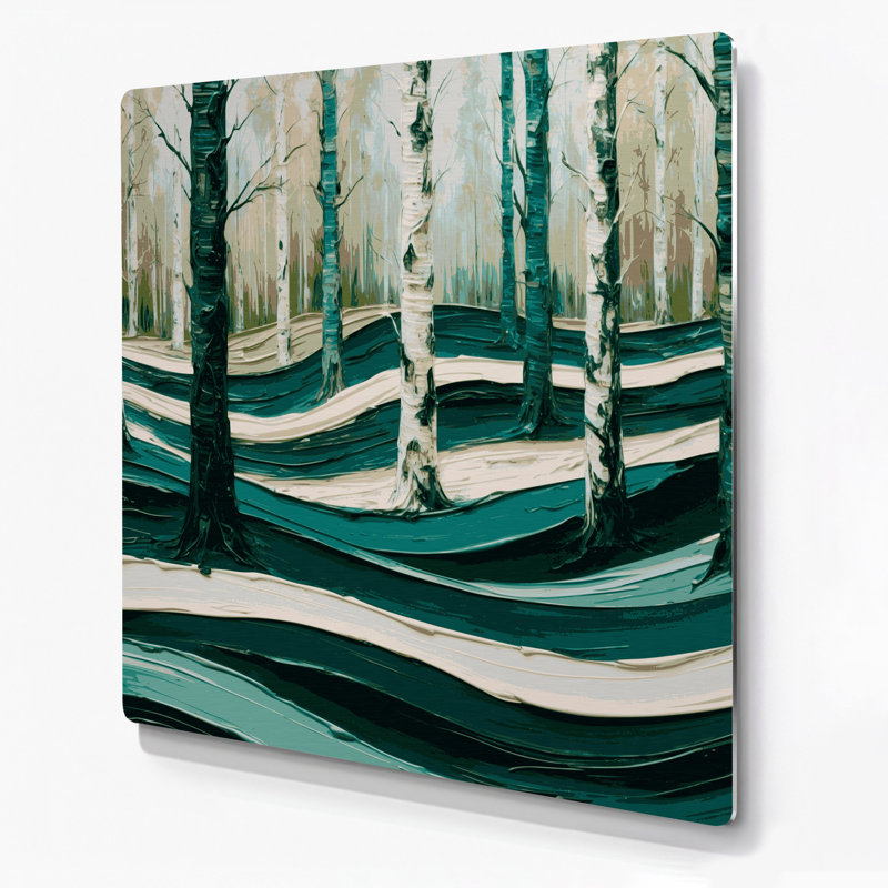 Art mural horizontal horizontal rayé vert forêt en métal brun crème, H 12 po x l 12 po