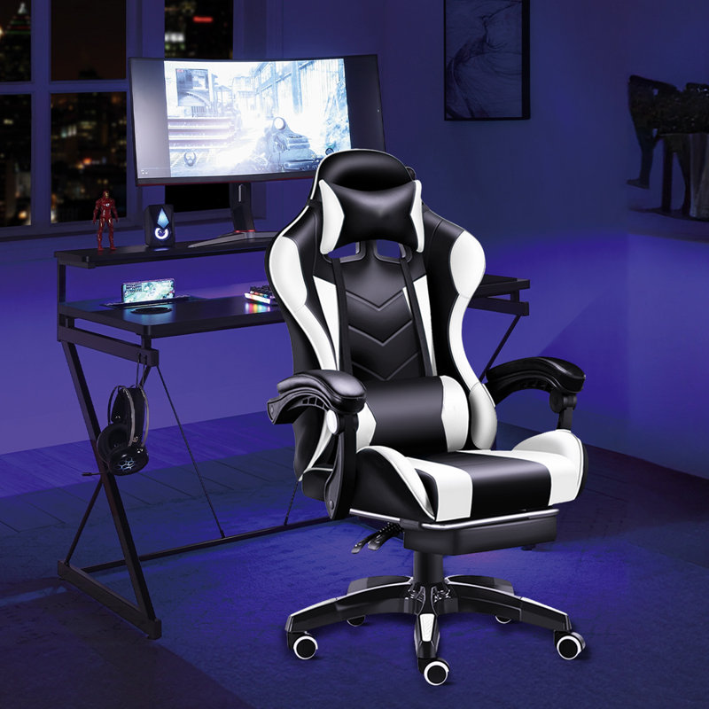 Fauteuil de bureau ergonomique avec dossier lombaire et repose-pieds ergonomique, Noir / blanc