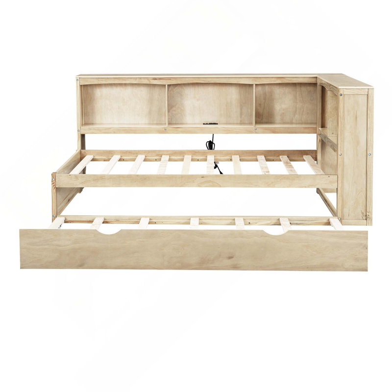 Lit de jour avec couchette, armoires de rangement et ports USB, Bois