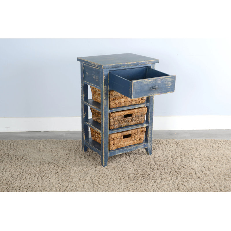 Solid Wood End Table with Storage, Ocean Blue