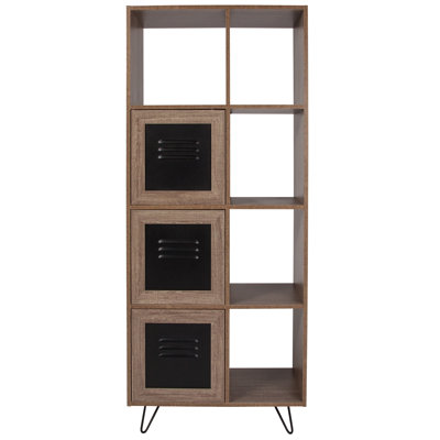5 Cube Storage Organizer Bookcase with Metal Cabinet Doors