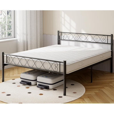 Queen Metal Bed – 12.2", Head/footboard, Black