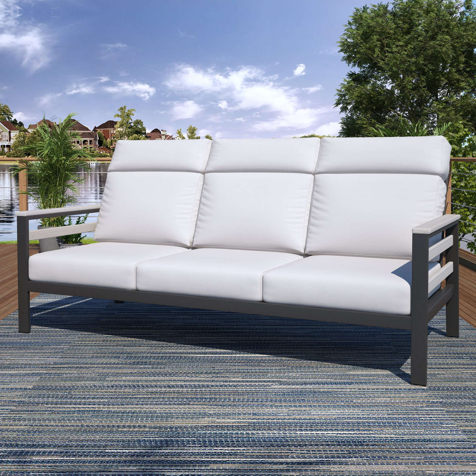 Townsend Metal Outdoor Sofa With Sunbrella Cushion, Canvas White, White