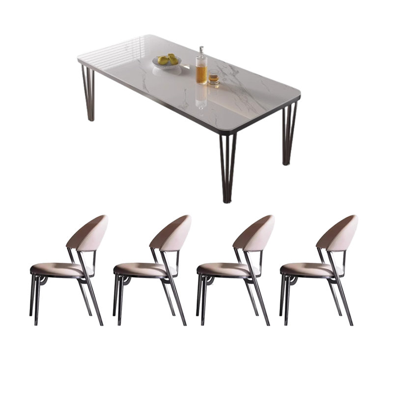 Table et chaises de salle à manger modernes haut de gamme, Blanc / Gris, H 29,5 po x L 55,1 po x l 31,4 po