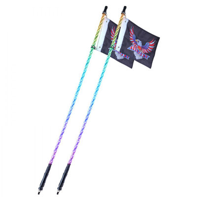 Fouet de 5 pi, lumière à DEL avec télécommande APP et RF, fouet à spirale 360 ° RVB imperméable avec 4 drapeaux, pour UTV, VTT, motos, RZR, Can-am, camions, tout-terrain, karts