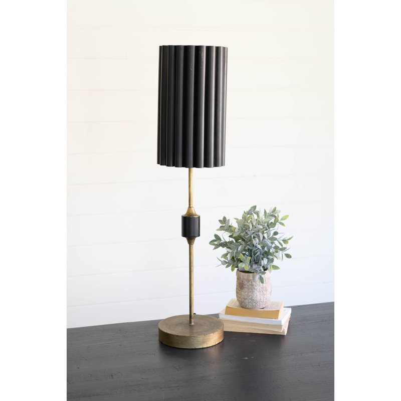  Lampe de table or antique avec abat-jour en métal noir cannelé - hauteur de 36 pouces - éclairage décoratif moderne