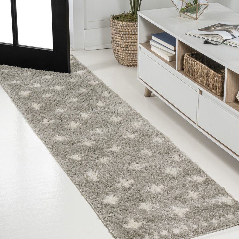 Kaleya Berber Geometric Shag Gray/Ivory Rug, Runner 2' x 10'