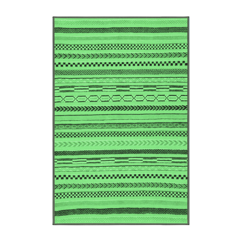 Tapis lavables à la machine à motif abstrait vert émeraude 2276, Rectangle 6 pi x 9 pi