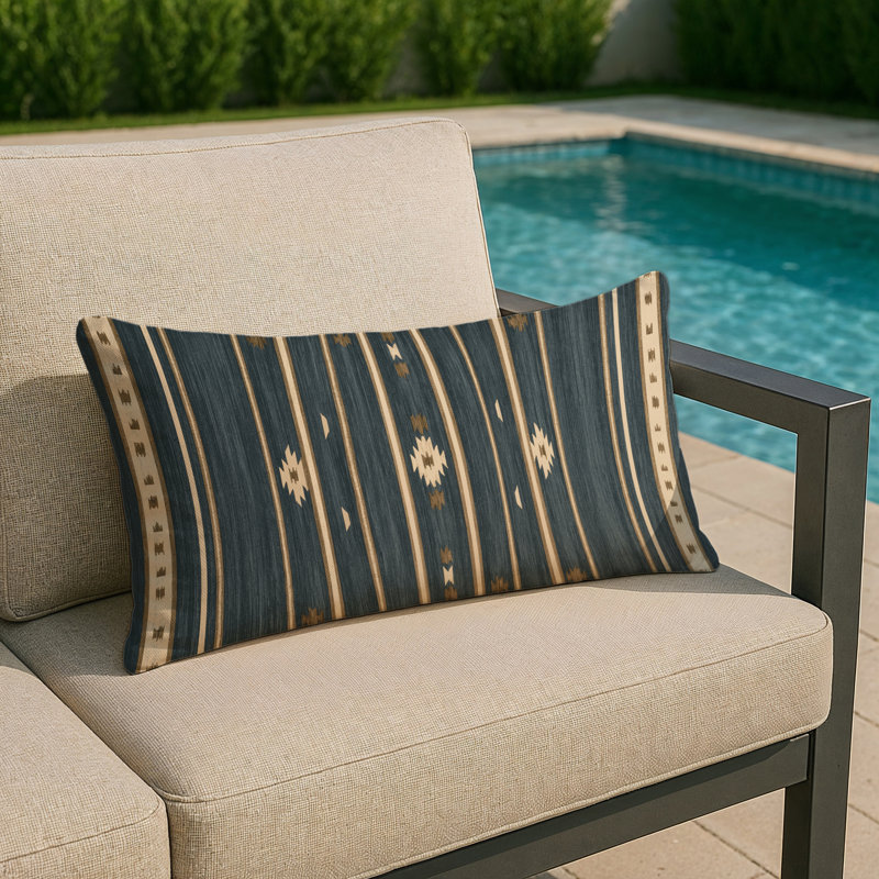 Coussin décoratif horizontal et extérieur à rayures horizontales, Ardoise / ivoire, Rectangle H 14 po x l 20 po